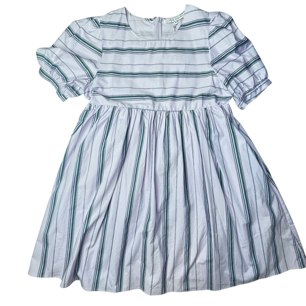 English Factory Puff Sleeve Striped Mini Dress size M Lilac Relaxed Babydoll New - Picture 6 of 10